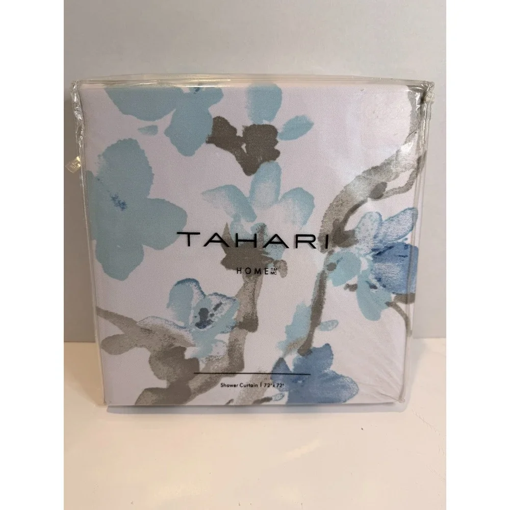 Tahari Home Floral Shower Curtain 72x72 Blue Gray White Bathroom Fabric New
